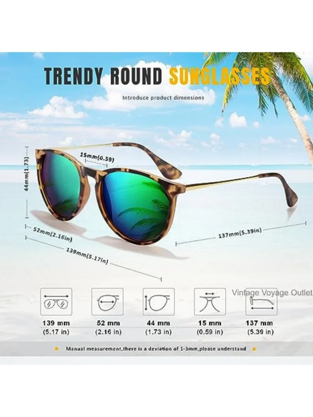 Polarized Round Retro Sunglasses UV Protection TR90 Unisex